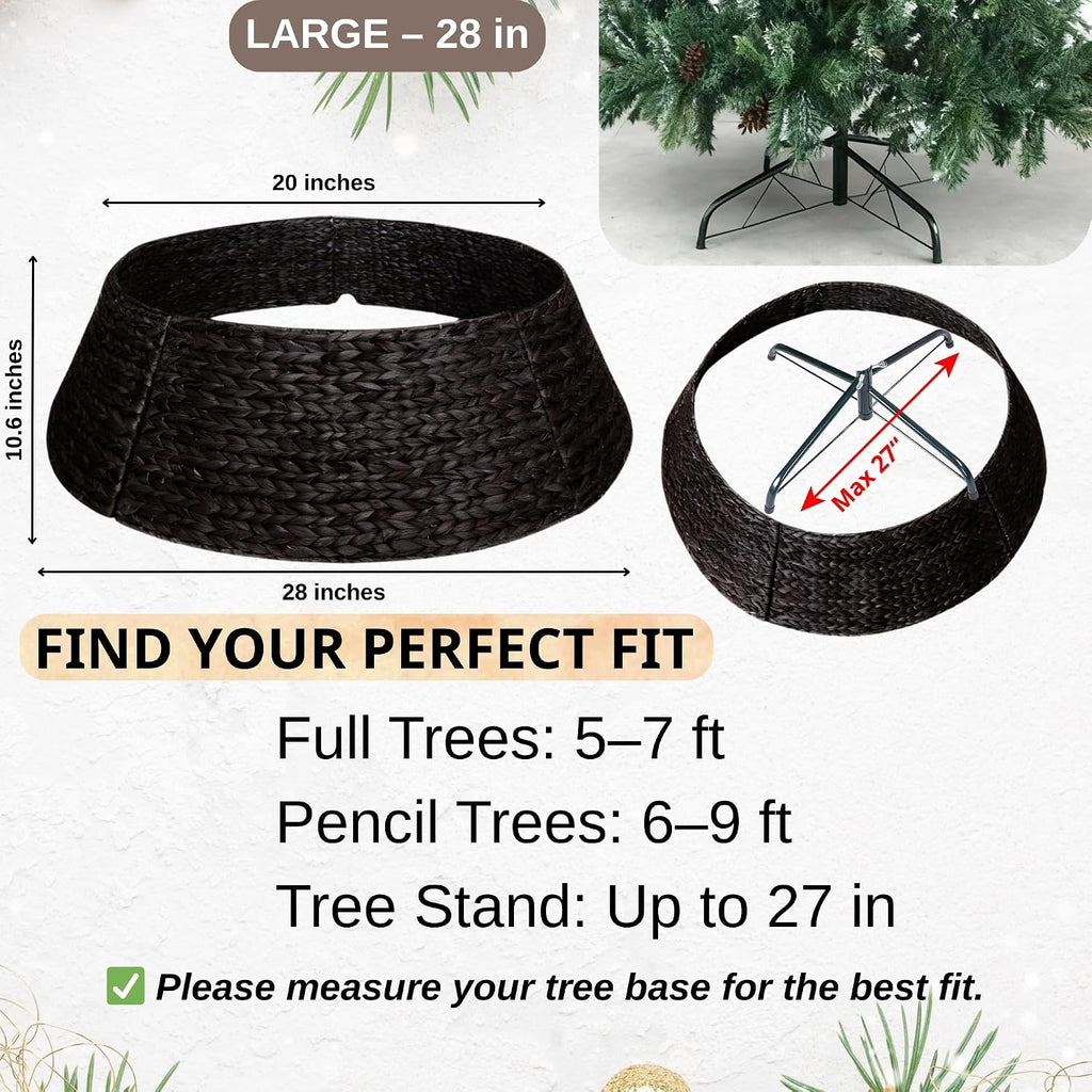 28 in Seagrass Christmas Tree Collar, Espresso, Fits 7.5 ft Tree | Rustic Farmhouse Basket Skirt That Hides the Stand