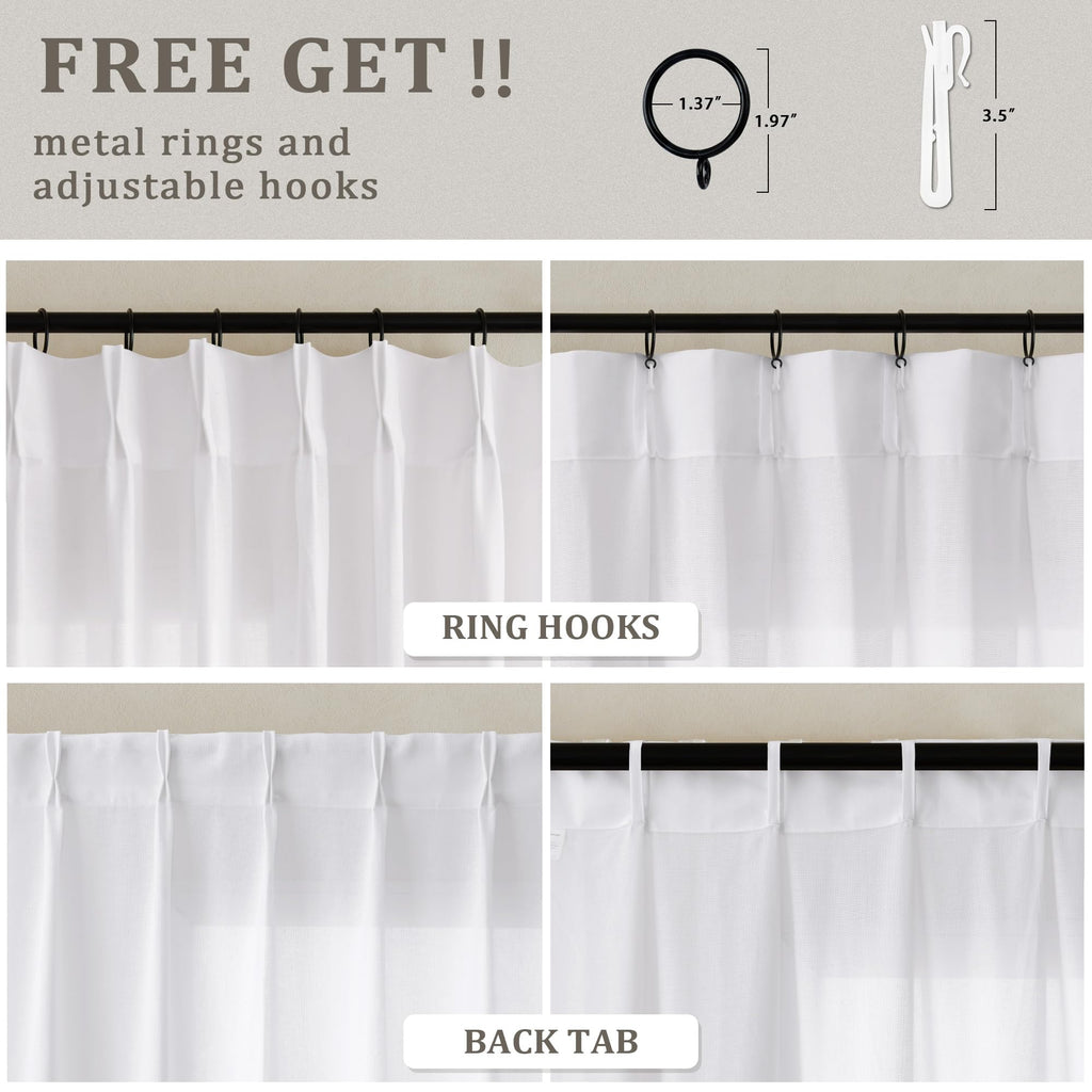 White Pleated Linen Curtains 120 Inches Long Extra Long Semi Sheer
