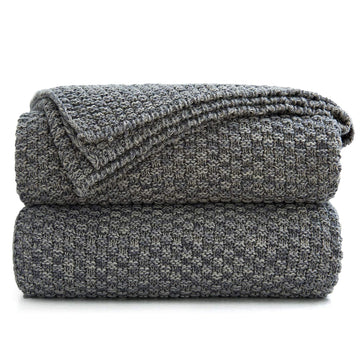 100% Cotton Knitted Throw Blanket - Dark Grey, Soft & Cozy, Machine Washable, 51"x63" - Perfect, Couch, Sofa, Bed or