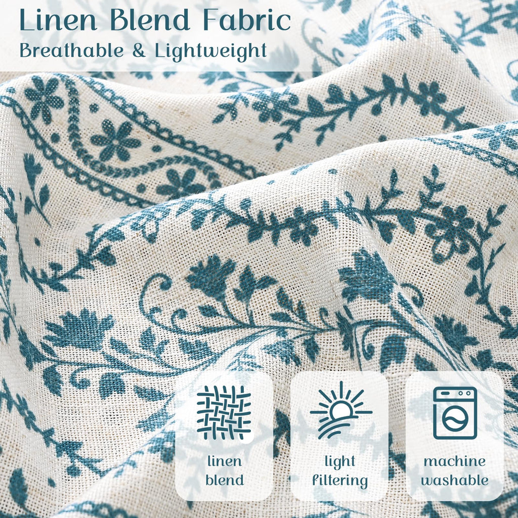 Boho Valance Curtains Vintage Linen Kitchen Valances for Windows Light Filtering Bohemian Floral Valance Rod Pocket