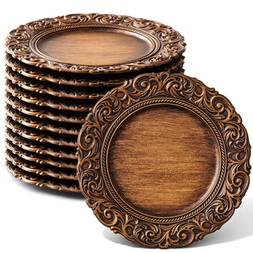 12 Pcs Vintage Charger Plate Antique Wood Plastic 13 Inch, Classic 1
