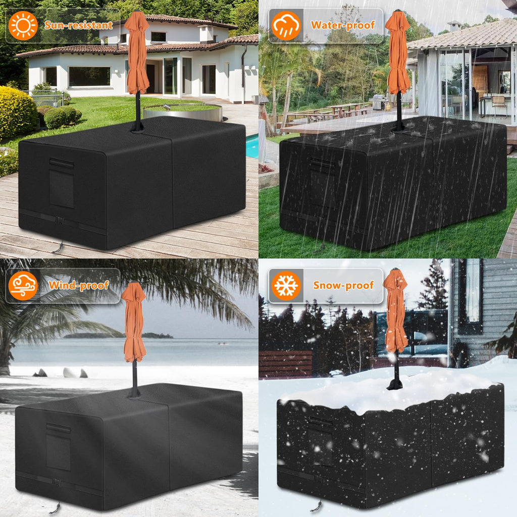 Rectangle Patio Table Cover with Umbrella Hole 108 Lx 82" W x 23.6" H