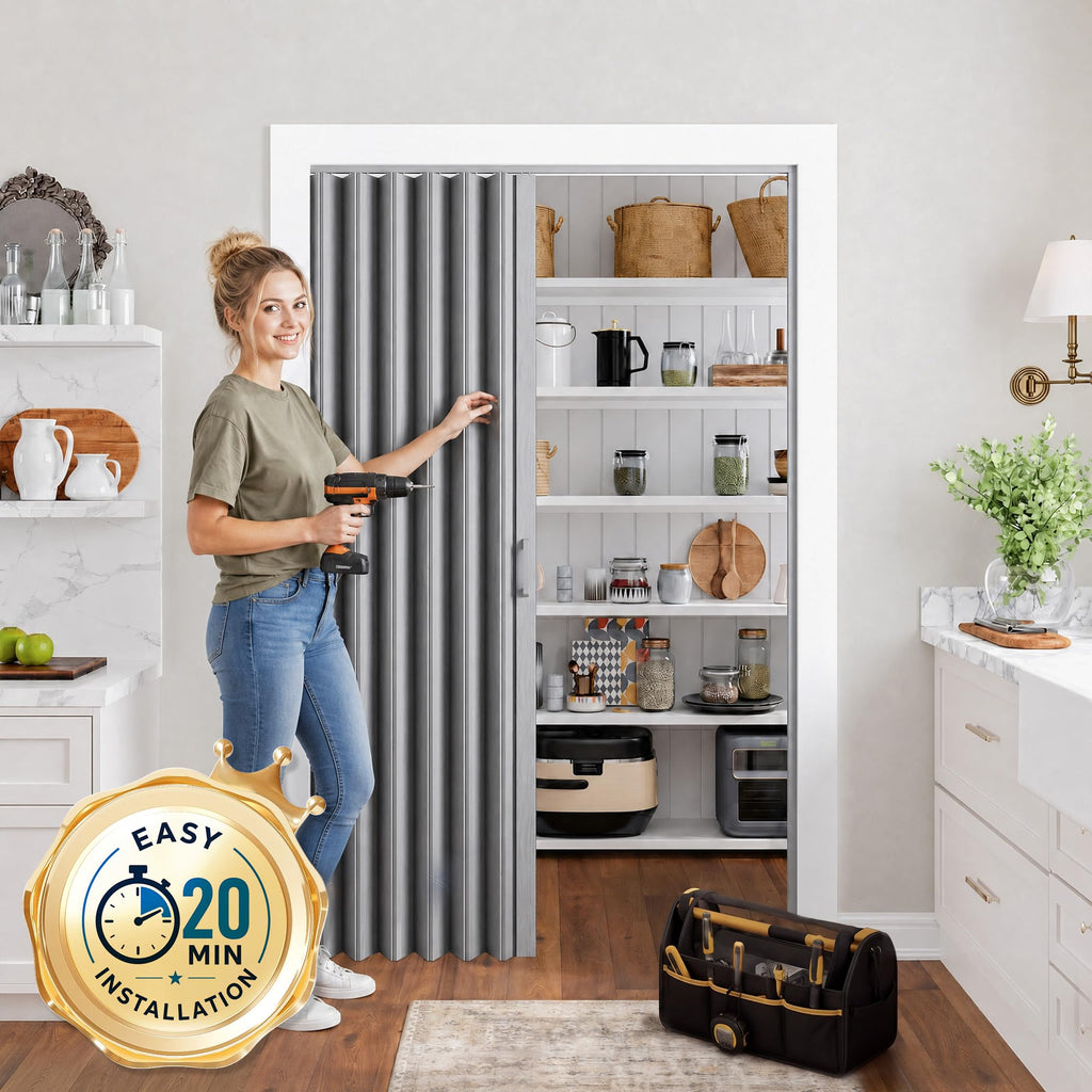 36" x 80" Accordion Doors Interior, Double Walled, Gray Oak