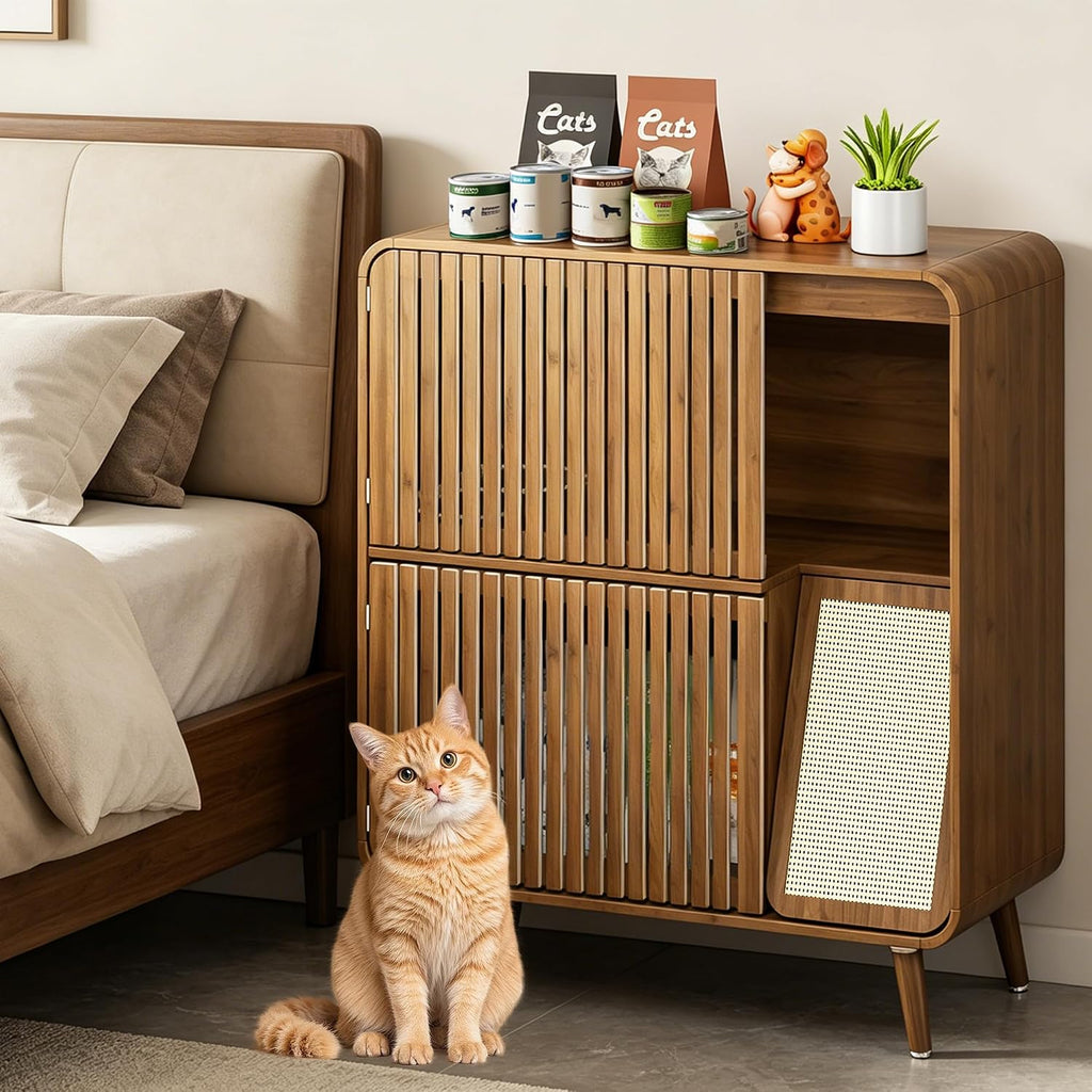 Dog Proof Cat Feeding Station, Cat Feeder Station, Pet Food Storage Walnut