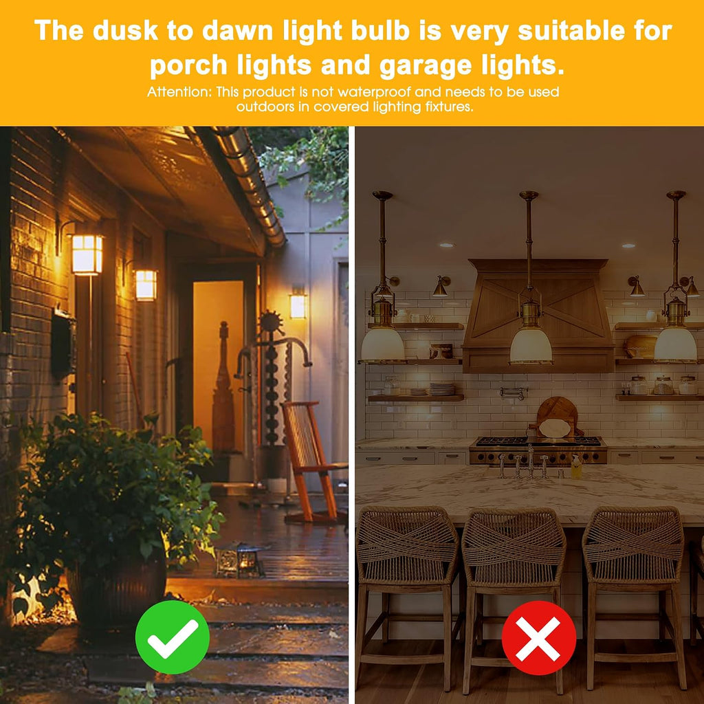 Dusk to Dawn LED Yellow Bug Light Bulb Outdoor, 6W(40W Equivalent)