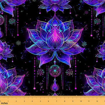 Lotus Flower Fabric By The Yard, Bohemian Style Mandala Exotic