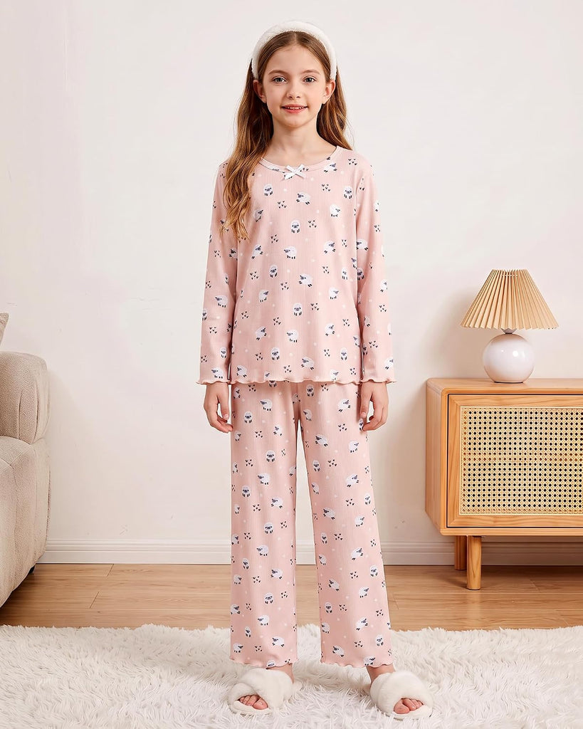 Girls Pajama Set 2pc Soft Stretch Ribbed Kids Loungewear Pjs