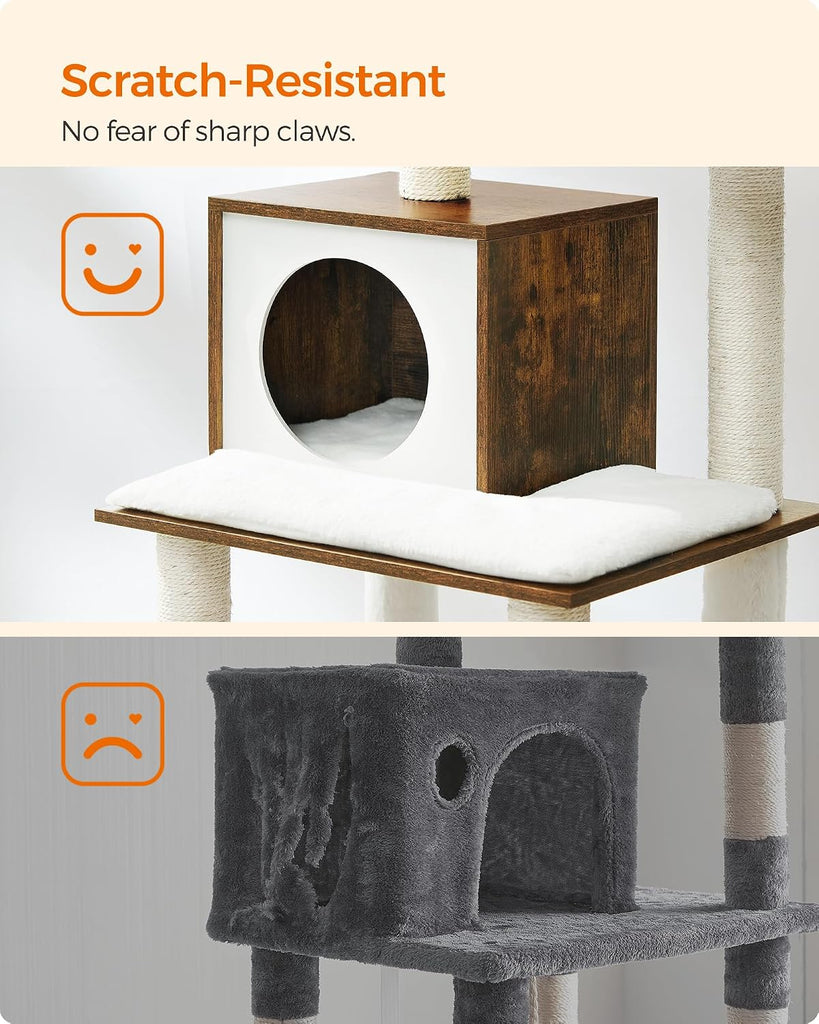 Cat Tree, 56.3-Inch Contemporary Cat Tower, Multi-Level Condo