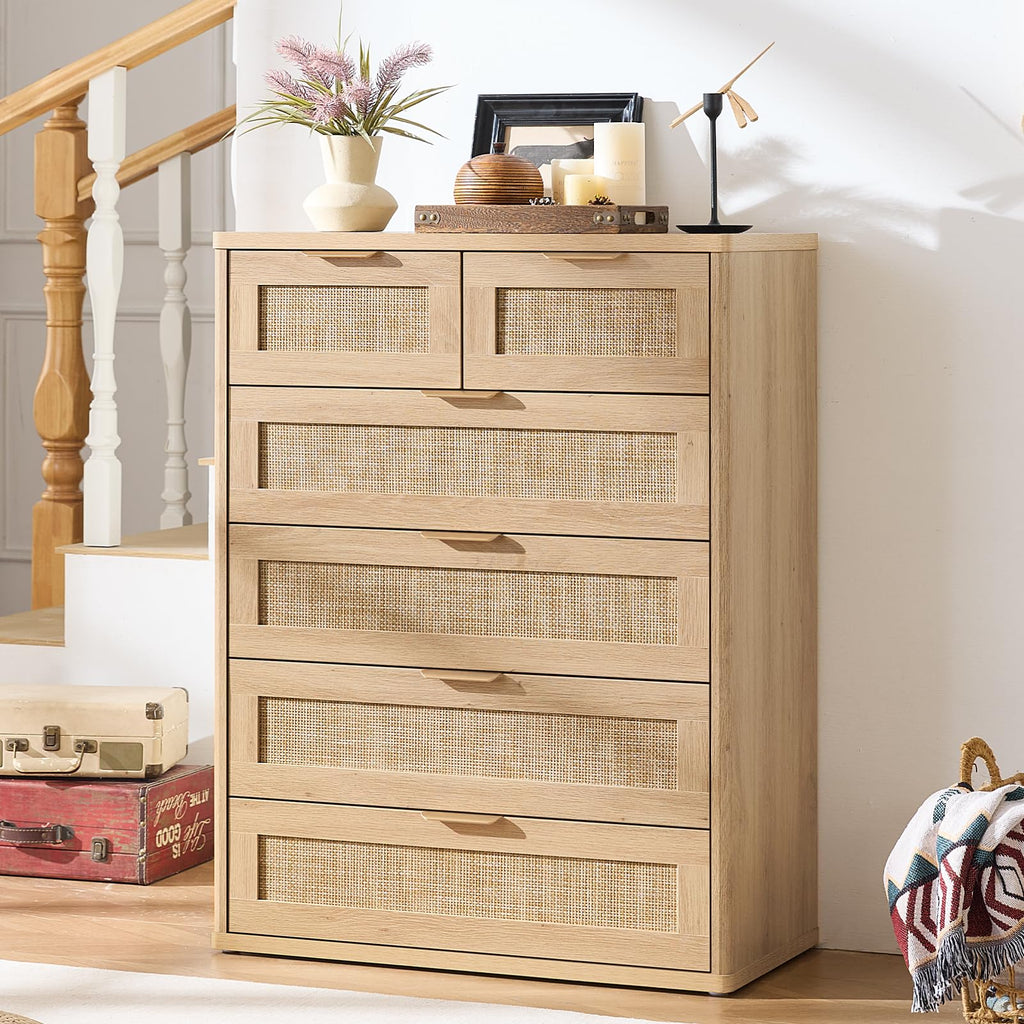 Rattan Dresser Set 2, 41" Tall Chest of Drawers
