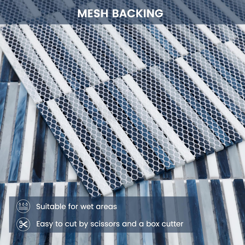 Glass Mosaic Tile Backsplash Dazzling Blue White 12 Inch