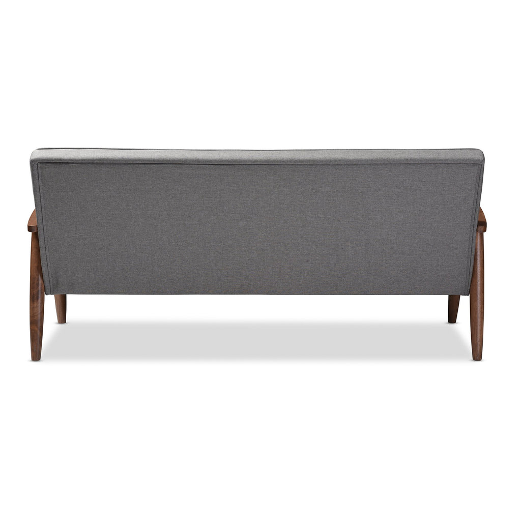 Sorrento Mid-Century Retro Modern Fabric Upholstered Wooden 3-Seater Sofa, Grey 70.59 x 29.45 x 32.96