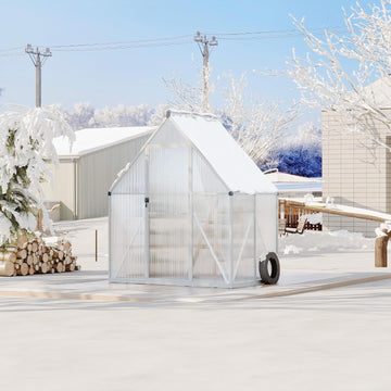 Walk-in Aluminum Greenhouse 6x4FT - Polycarbonate Panels, Heavy Duty Frame, Quick Setup, Roof Vent, Large Outdoor