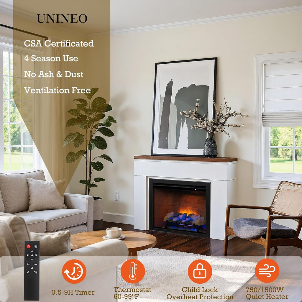Electric Fireplace Insert w/Top Light, 12×12×12 Flame Color Option with Fire Crackling Sound, 36″W×27″H
