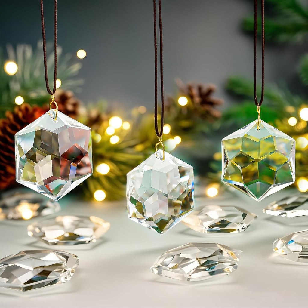 12 Pcs Clear Crystal Hexagon Suncatcher Prisms Window Hanging Decor - Clear Crystal Hexagon Sun Catcher Prisms