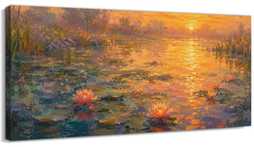 Monet Water Lilies Wall Art, Impressionist Sunset Pond Canvas 20x40