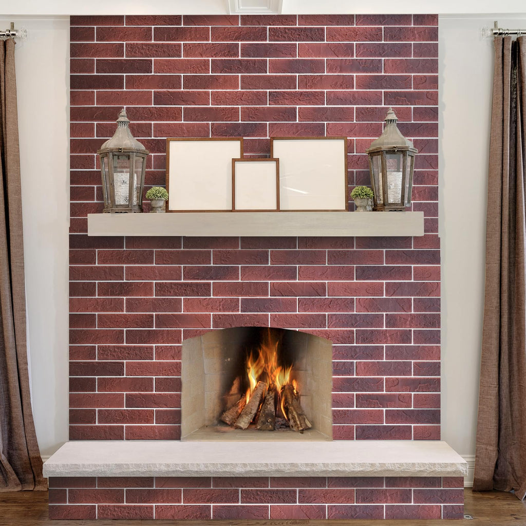 100 Vintage Red Faux Brick Wall Tiles, 3D Thin Brick Veneers, Fireplace and Fence Wall Panels (14.2 sq ft)