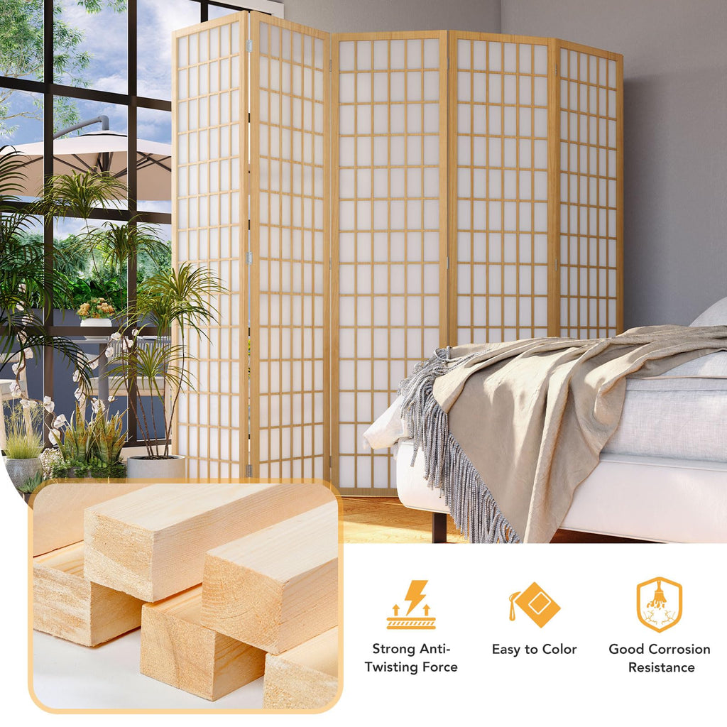 6ft Japanese Room Divider Wall, 6-Panel Shoji Privacy Screen 104" W