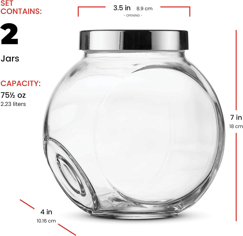 Pandora Glass Candy Jar 751⁄2-Ounce Cookie Jar (2 Pack) with Plastic Airtight Seal Lid 2-Way Display, Bulk-Food - Set of 2