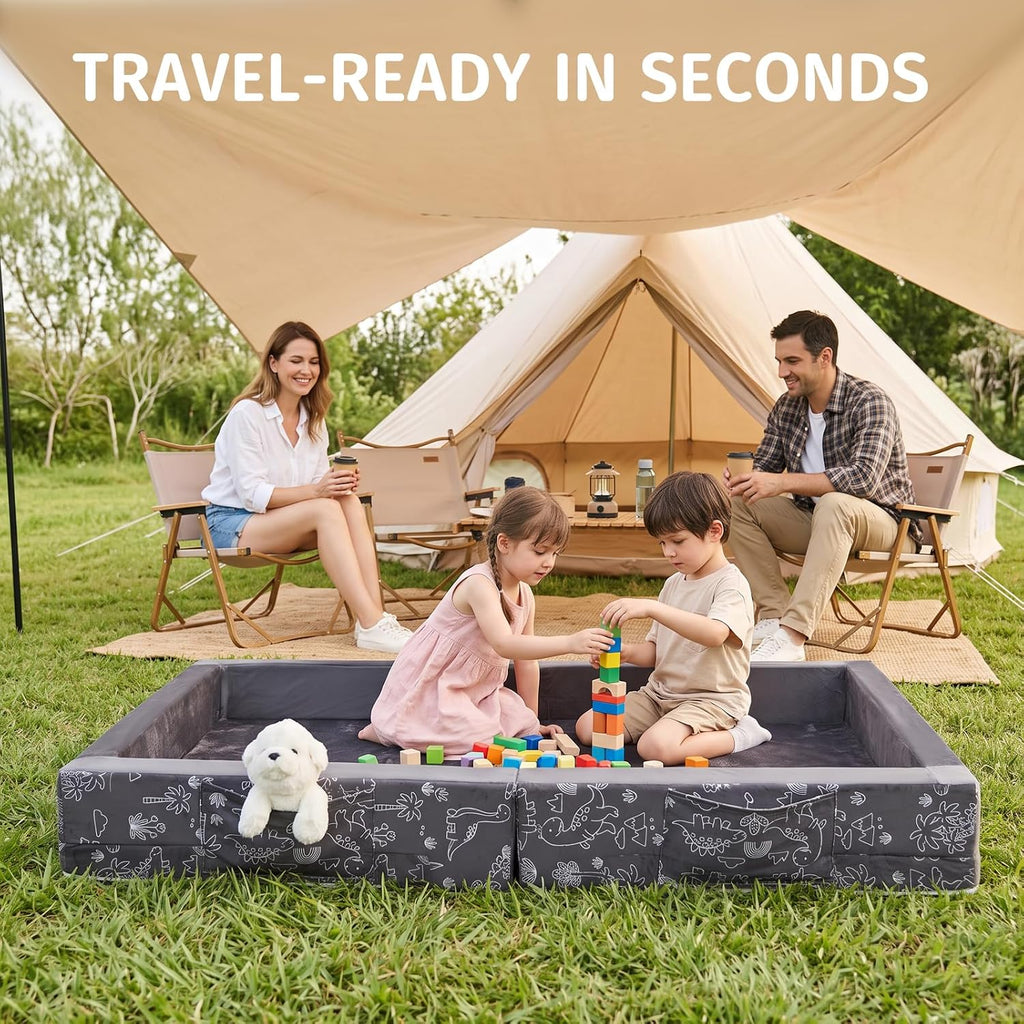 Portable Toddler Travel Bed 2-in-1 Foldable Floor Bed with 2.75" Thick Soft Foam, Machine-Washable Crystal Velvet