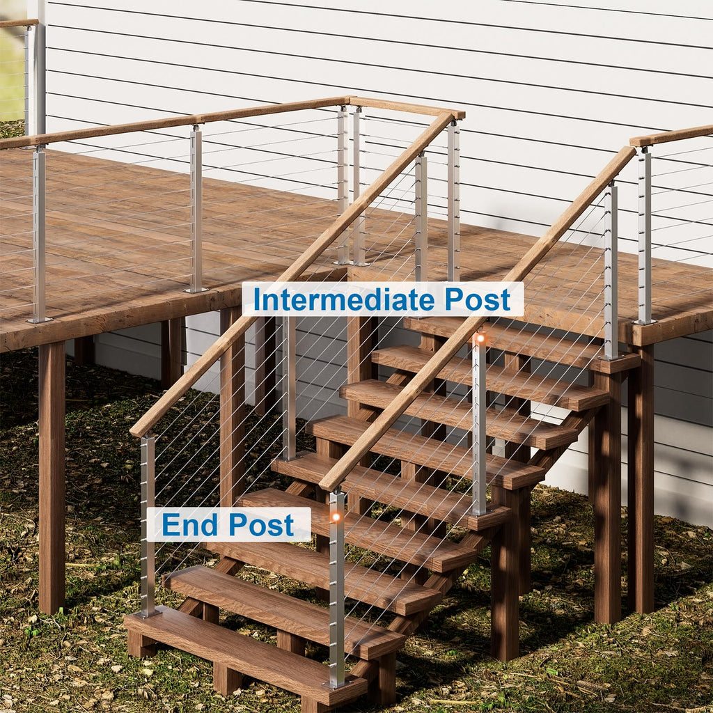 2 Pack Cable Railing Post Stainless Steel Adjustable Angle Intermediate Post for 1/8" Deck Cable Railing, Silvery