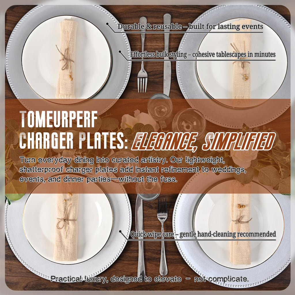 100Pcs Silver Charger Plates Bulk Wedding - 13" Premium Silver Chargers for Dinner Plates, Decorative Charger Plates