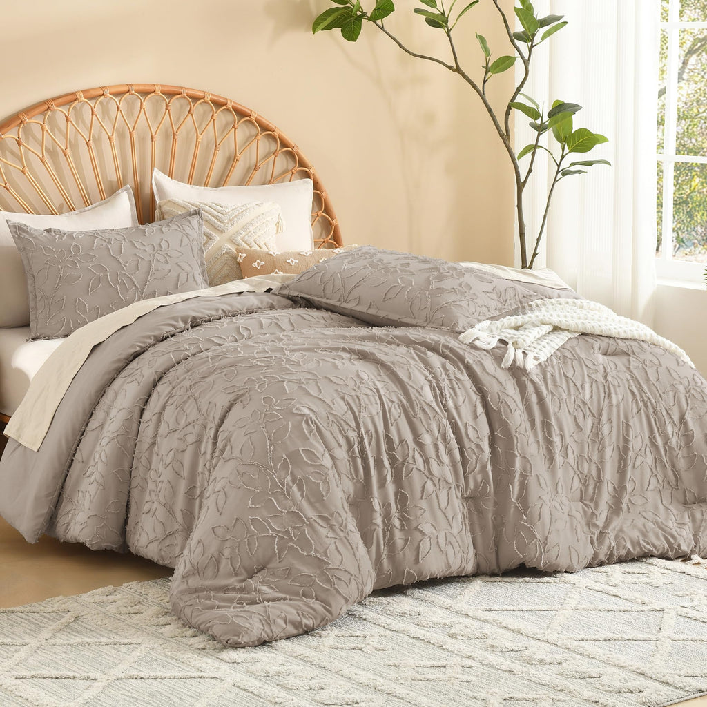 King Comforter Set, 3PCS Light Coffee Boho Tufted Bedding