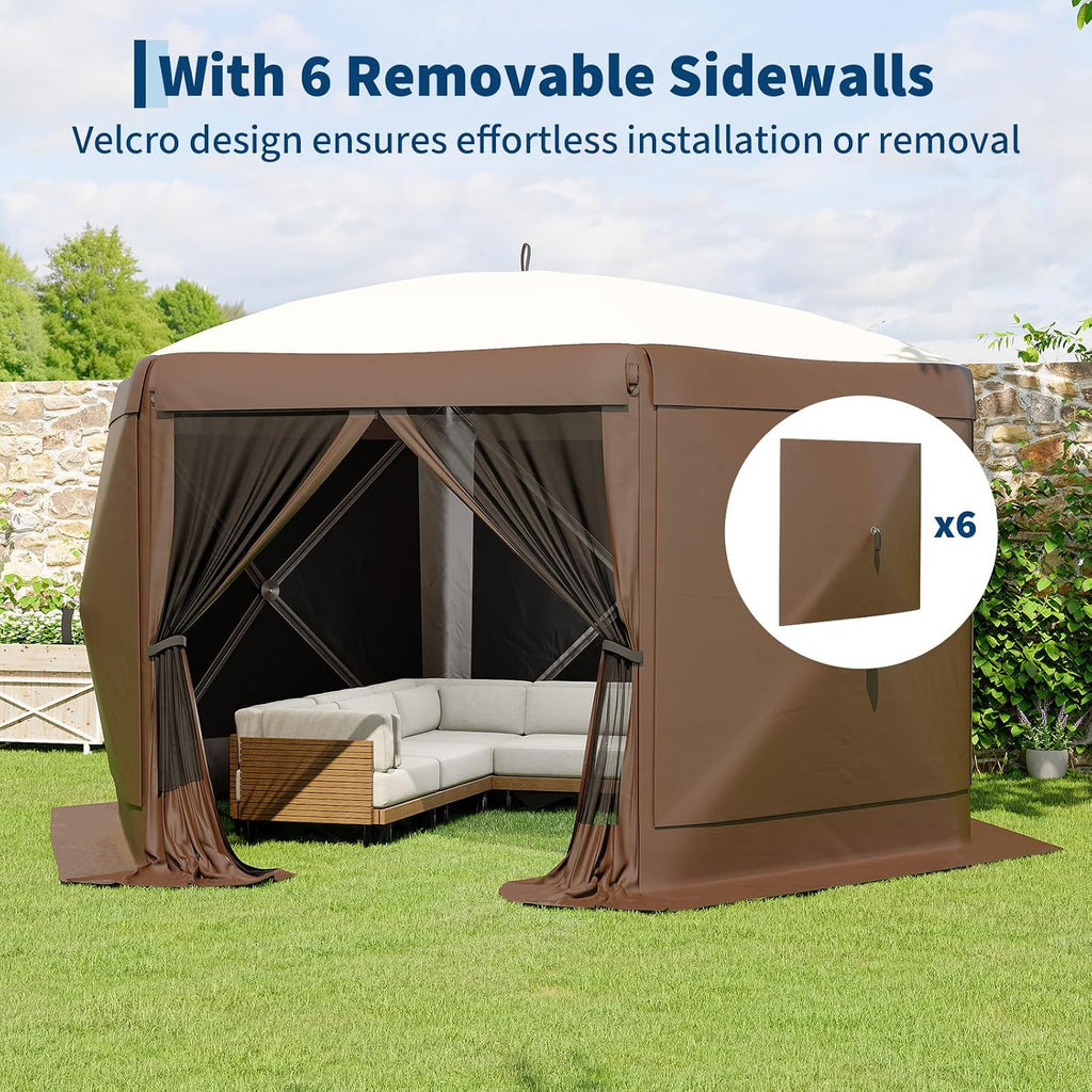 13FT Pop-Up Gazebo 6-Sided, Outdoor Canopy Tent with Mosquito Netting & Removable Wind Cloths Parties, Outdoor Events