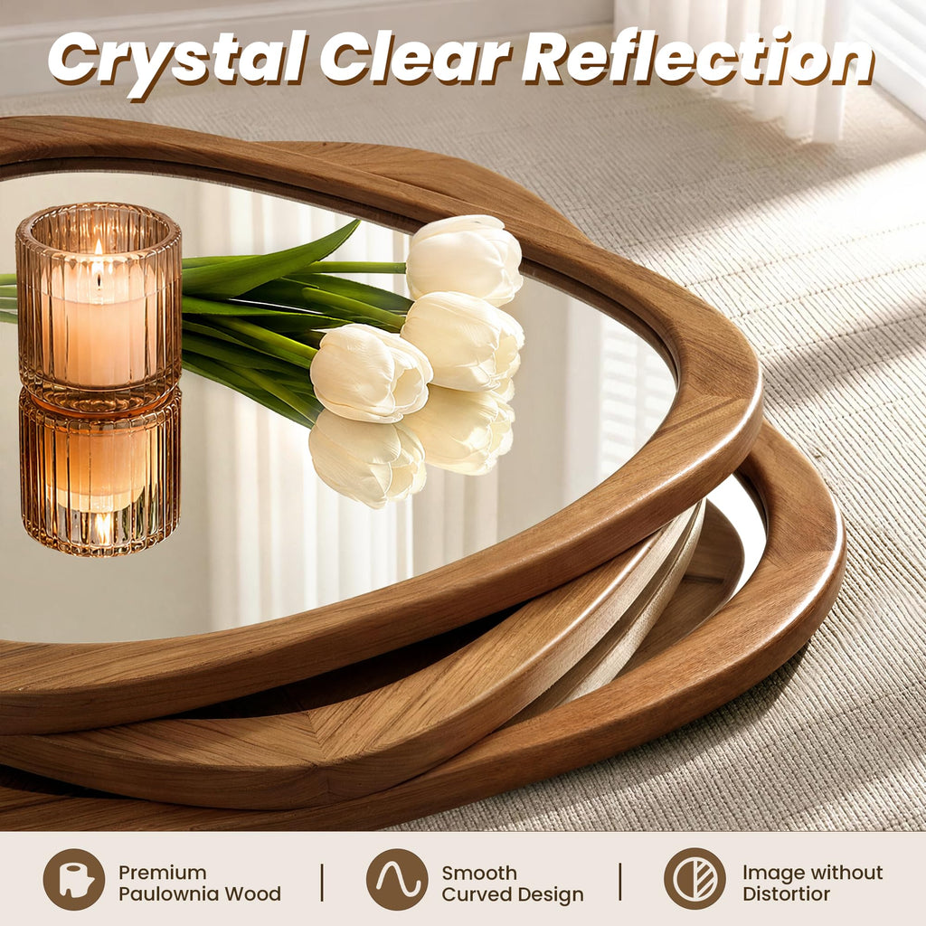 24" x 19" Asymmetrical Mirror, Solid Wood Frame, Irregular Design