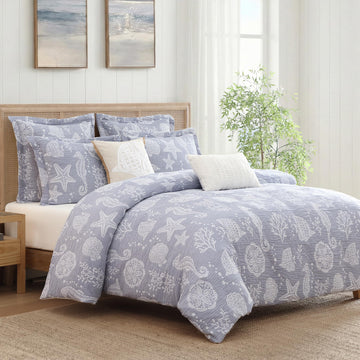 Seaside Charm Denim Blue - Set - Comforter (68x88in) and 1 Standard Sham (20x26in) - Coastal - Blue - Polyester