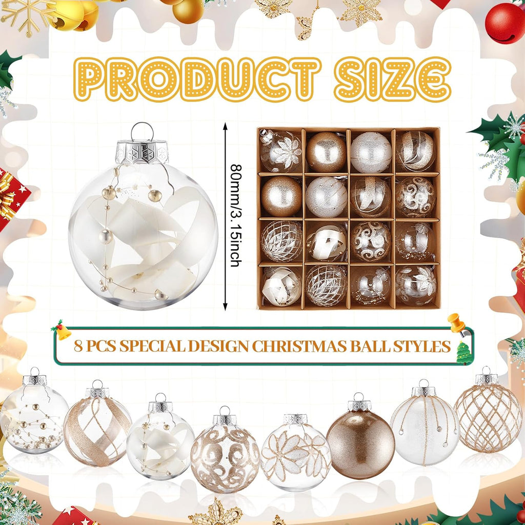 16 Pcs Champagne Clear Christmas Ball Ornaments Set