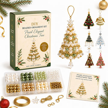 DIY Christmas Tree Beaded Ornament Kit, Pearl Crystal Holiday Craft