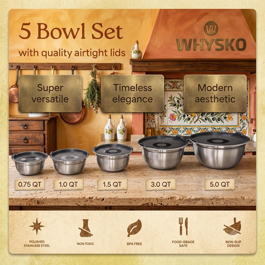 Stainless Steel Mixing Bowls with Lids, 5-Piece Nesting Set