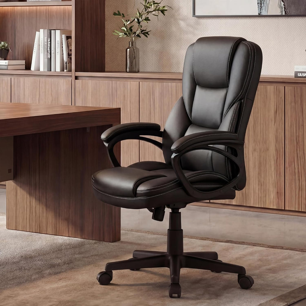 Office Executive Chair High Back Adjustable Managerial Home Desk Chair, Swivel Computer PU Leather Chair with Lumbar