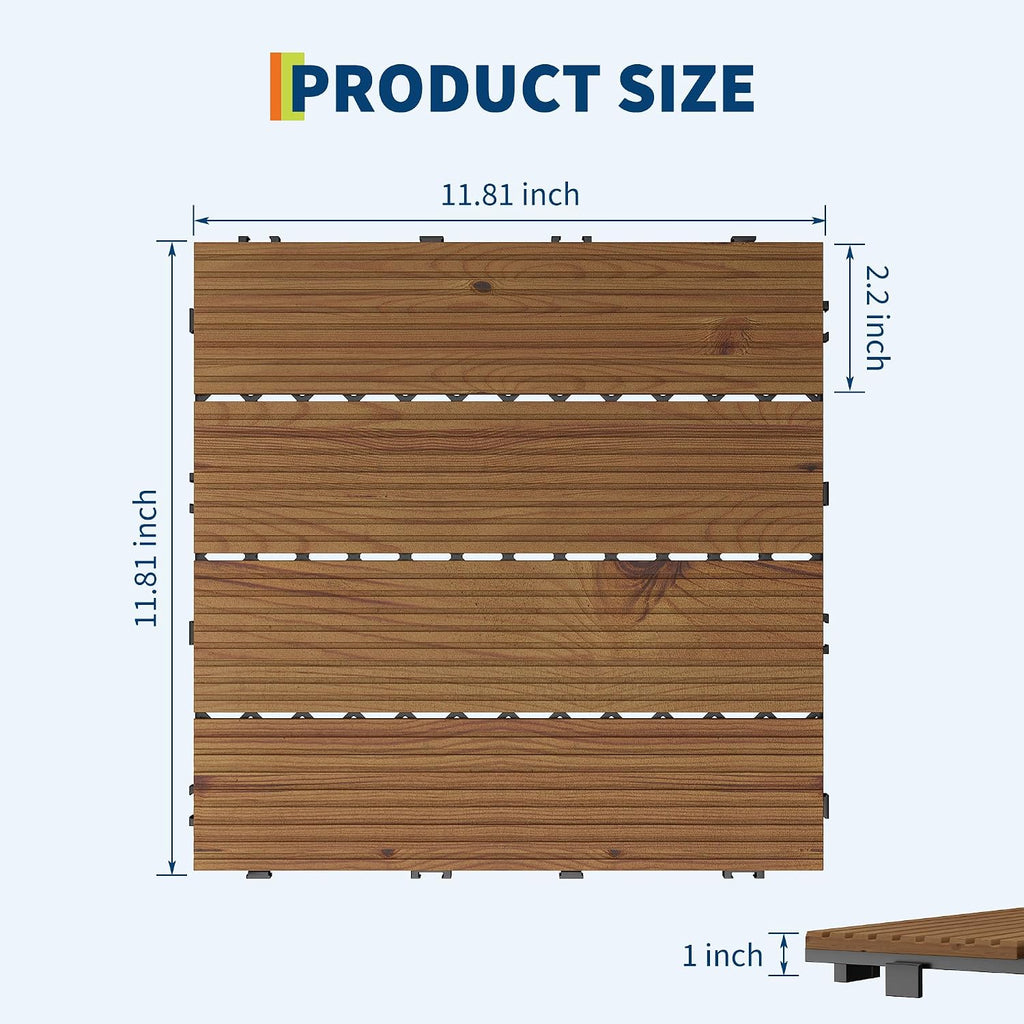 22 PCS Solid Acacia Wood Composite Deck Tiles - 12" x 12" Indoor Outdoor Waterproof Flooring Tiles for Balcony