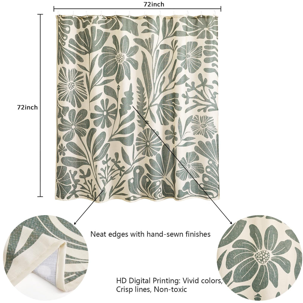 Vintage Floral Faux Linen Extra Long 78 Inches - Heavy Duty Modern Farmhouse Matisse Flowers Plants Botanical