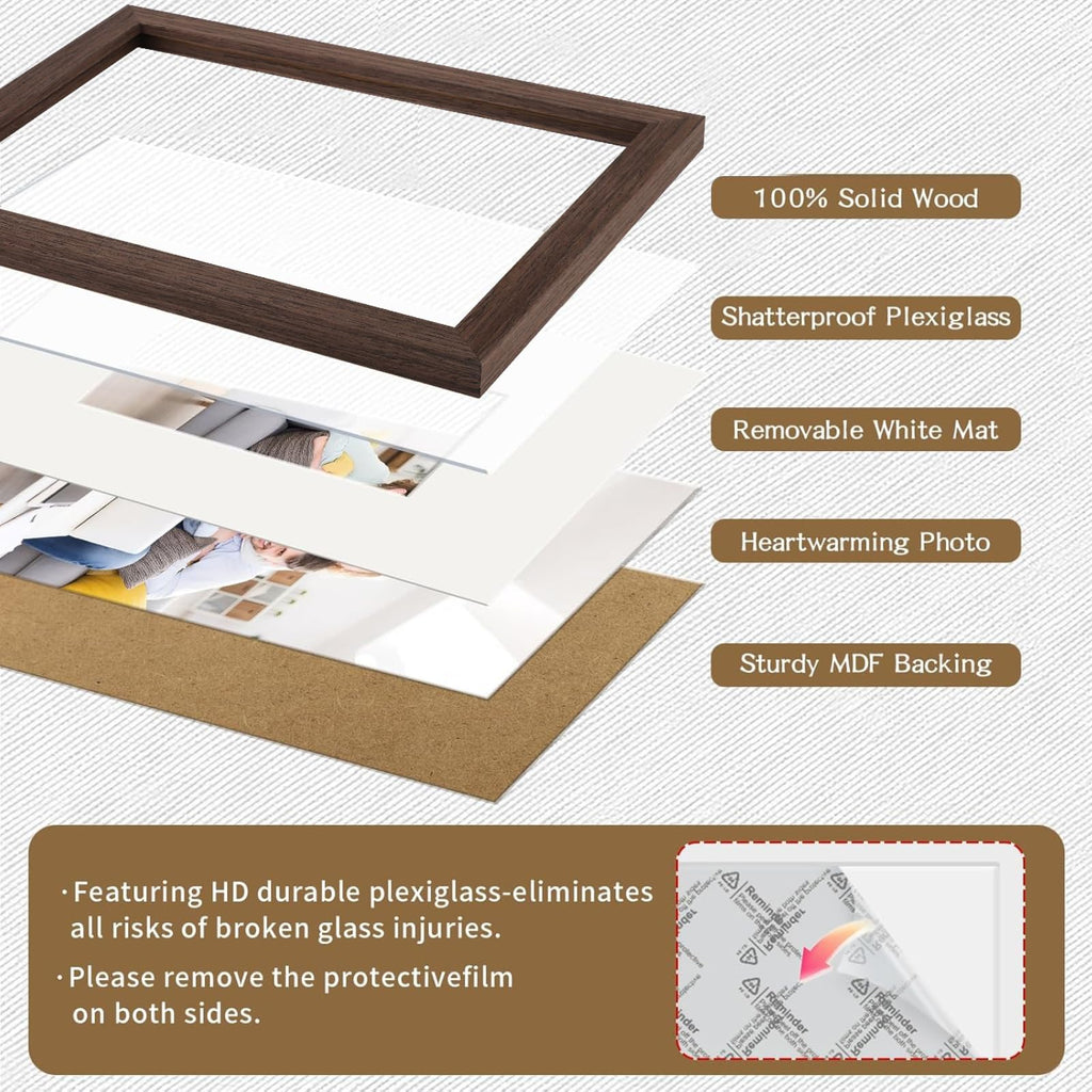 8x10 Picture Frames Solid Wood 6x8 Square Frame with Mat Oak 2 Pack