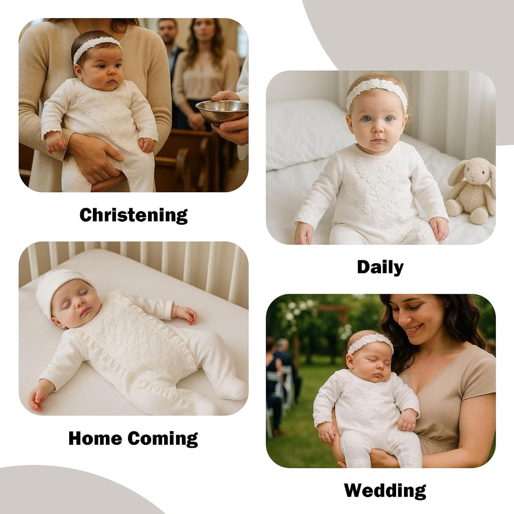 Newborn Baby Girls Embroidery Romper Baptism Bodysuit