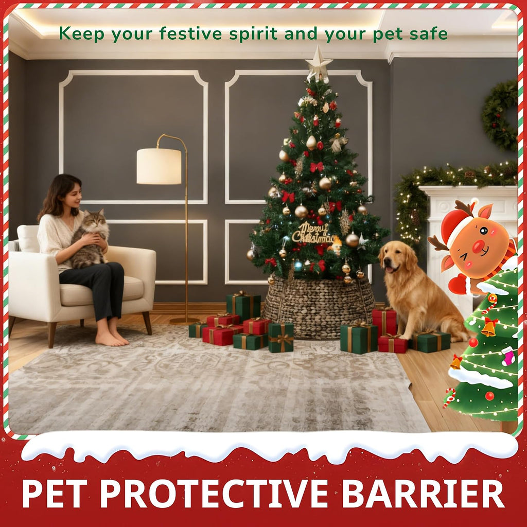 Christmas Tree Collar, Tree Skirt, Woven Hyacinth Rattan 4-Panel Tree Collar w/Cord Access Hole & Easy Lock Design
