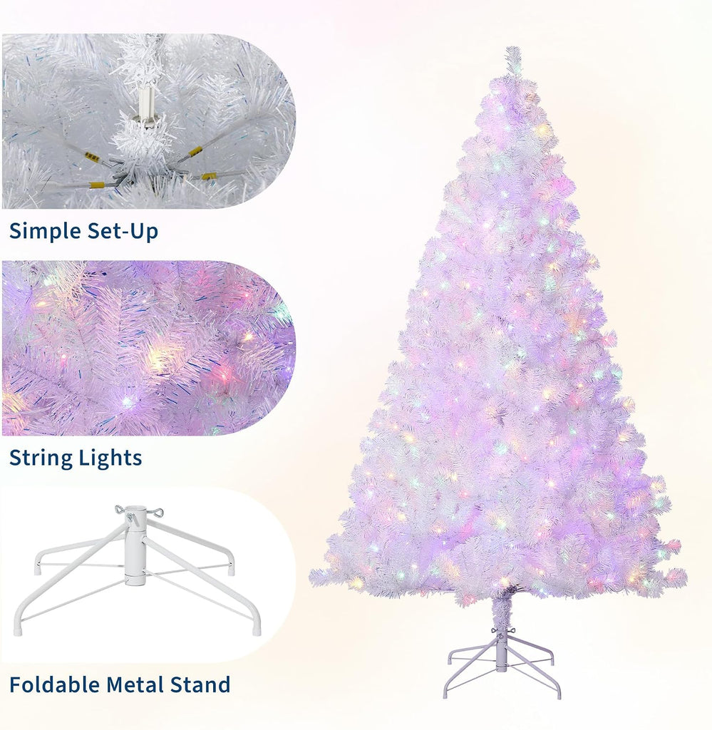 Prelit Artificial Christmas Tree with 800 Warm White Lights, Pre-Lit Snow Flocked Pencil Christmas Tree