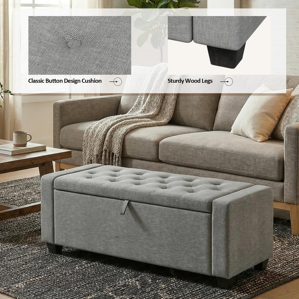 48" Ottoman Bench with Storage, Gray