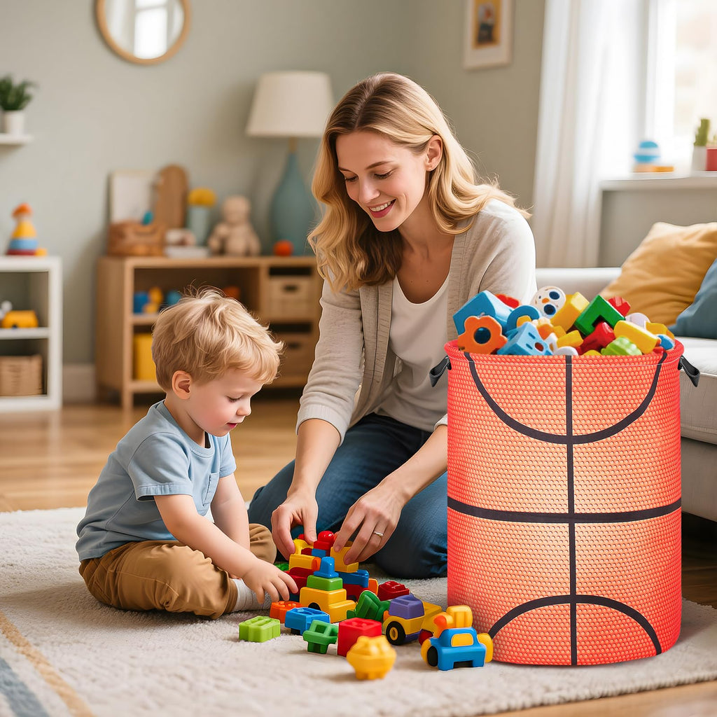 Basketball Laundry Basket for Boys Room Decor, Kids Nursery Hamper Gift Bedroom Sports Room Accessories, Teens Stuff