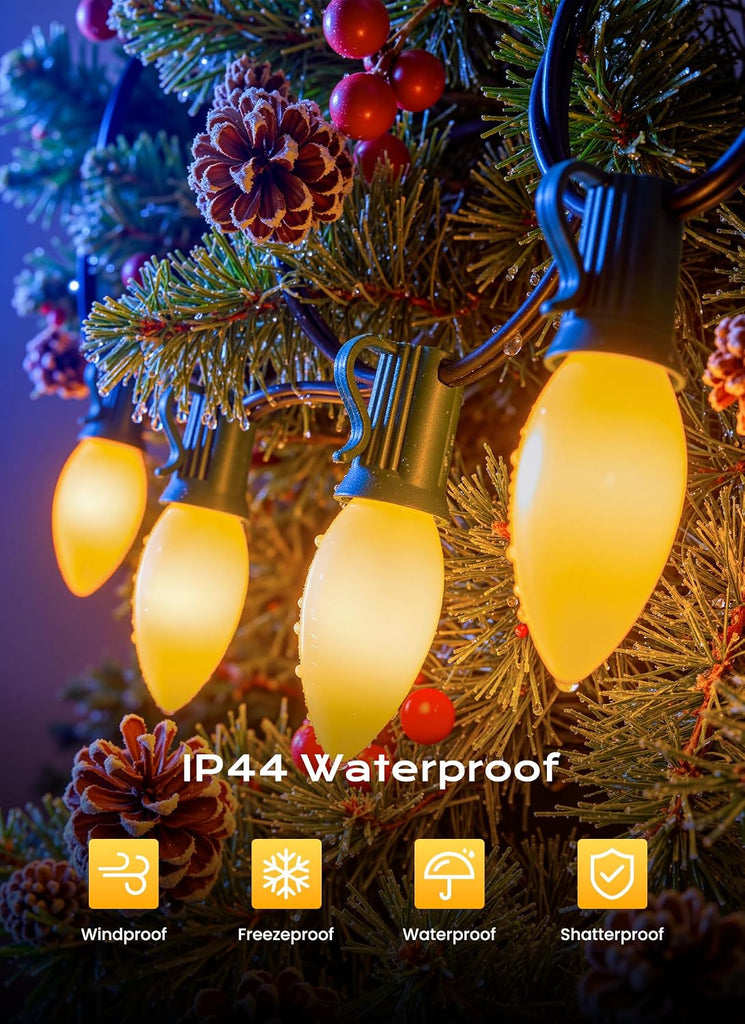 C9 LED Christmas Lights Outdoor, 100 FT 100 Warm White Connectable C9 String Lights for Christmas Tree Patio Roofline