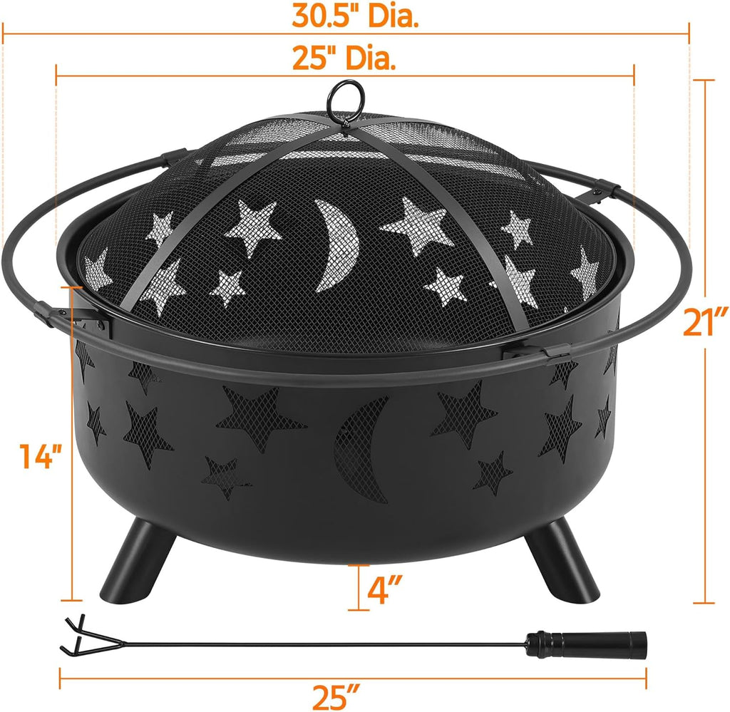 Fire Pit 30in Fire Pits for Outside Wood Burning Outdoor Fireplace with Spark Screen, Poker for Bonfire Patio Backyard Garden Picnic - Image 4