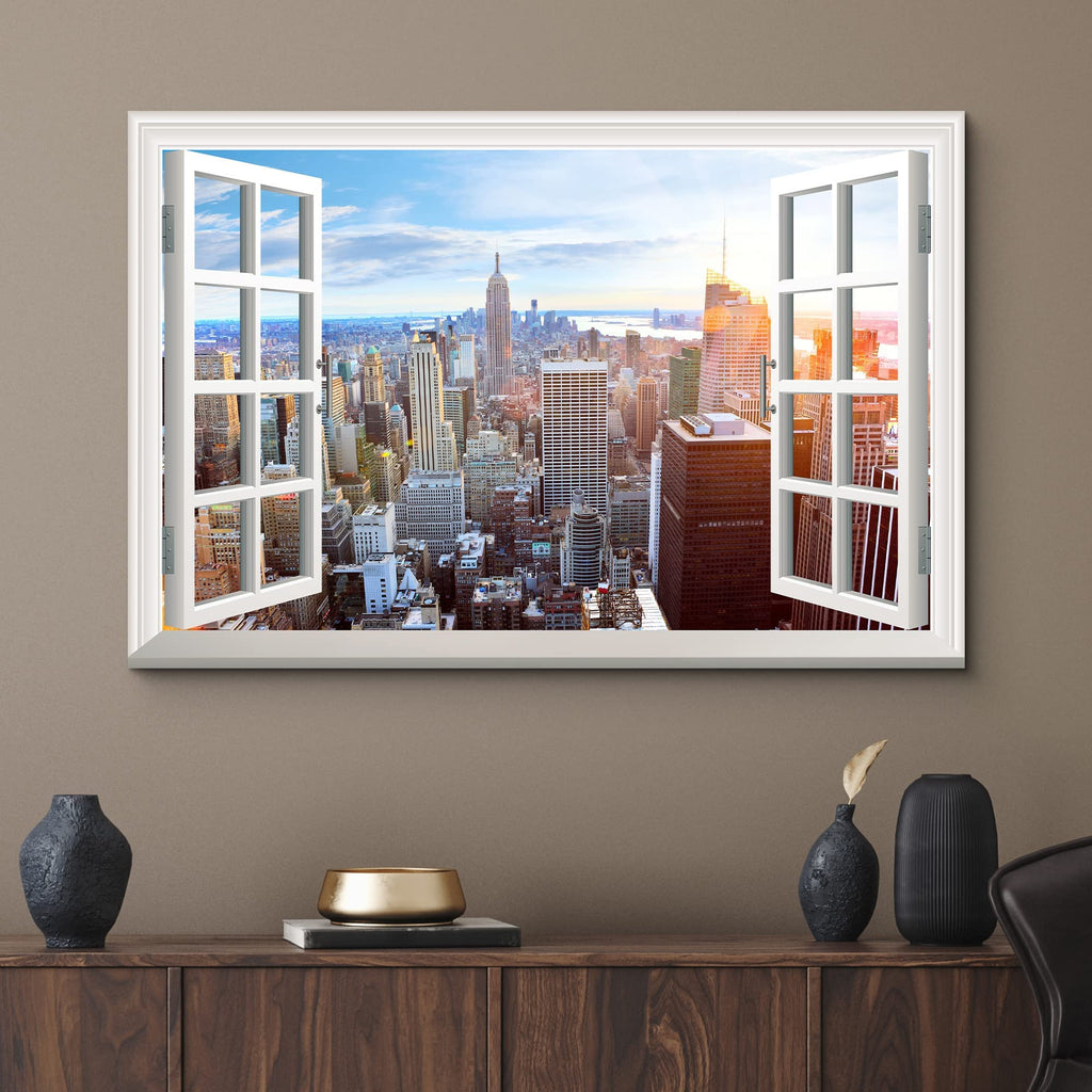 Canvas Print Wall Window View of New York Cityscape Nature Cities Photography Realism Rustic Scenic Colorful Ultra