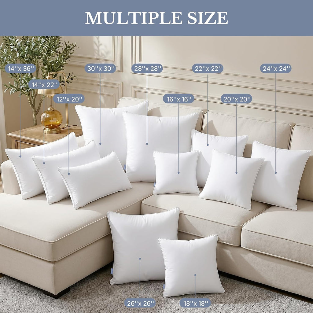 18x18 Throw Pillow Inserts-100% Cotton Cover - Set of 2
