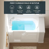 Floridian 55" x 33" Walk-in Bathtub with Left-Side Door Opening and Quick Fill and Drain System, Rectangular Soaking