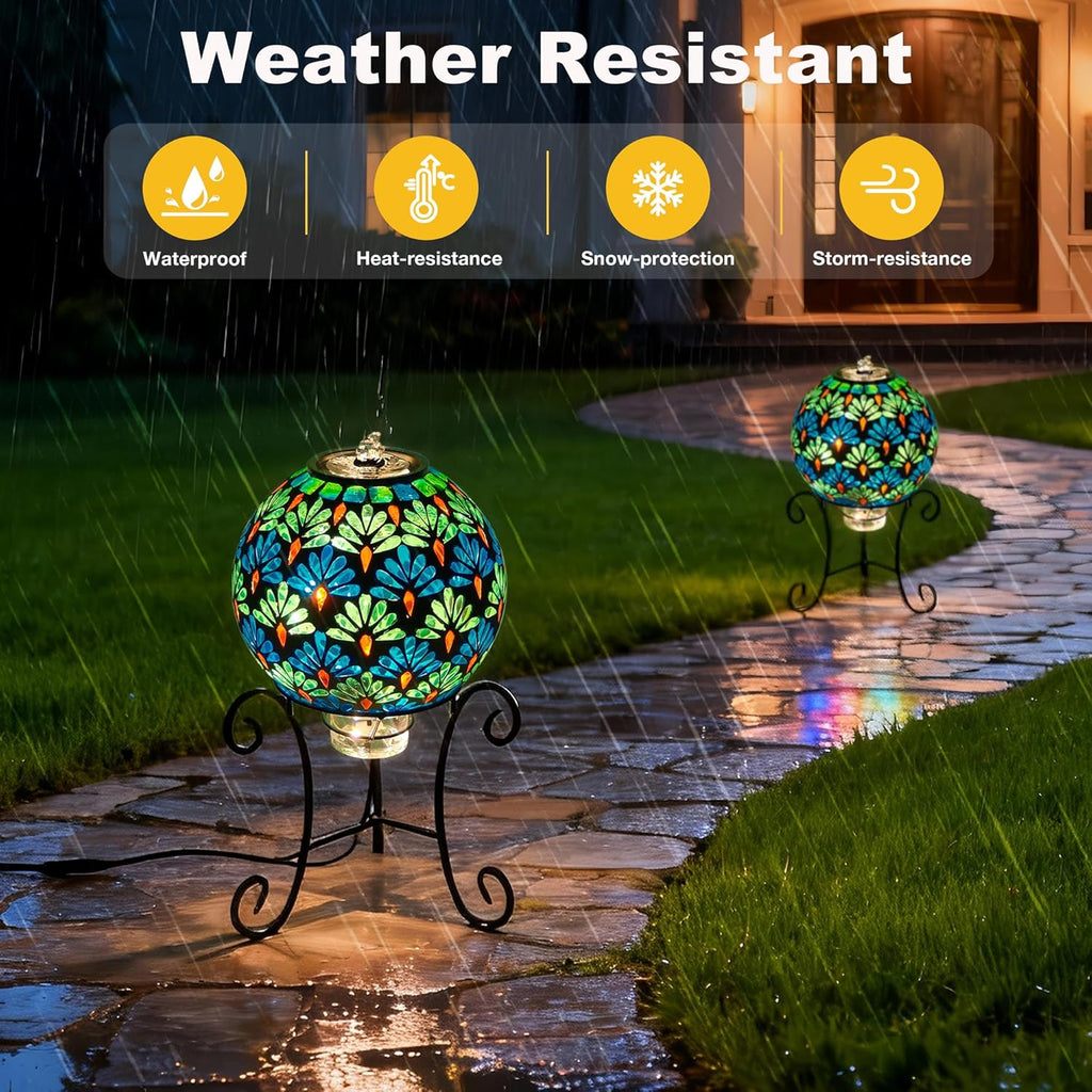 Mosaic Glass Fountain, Floor-Standing Lighted Water Feature with Quiet Pump, Indoor/Outdoor Decorative Accent Lighting