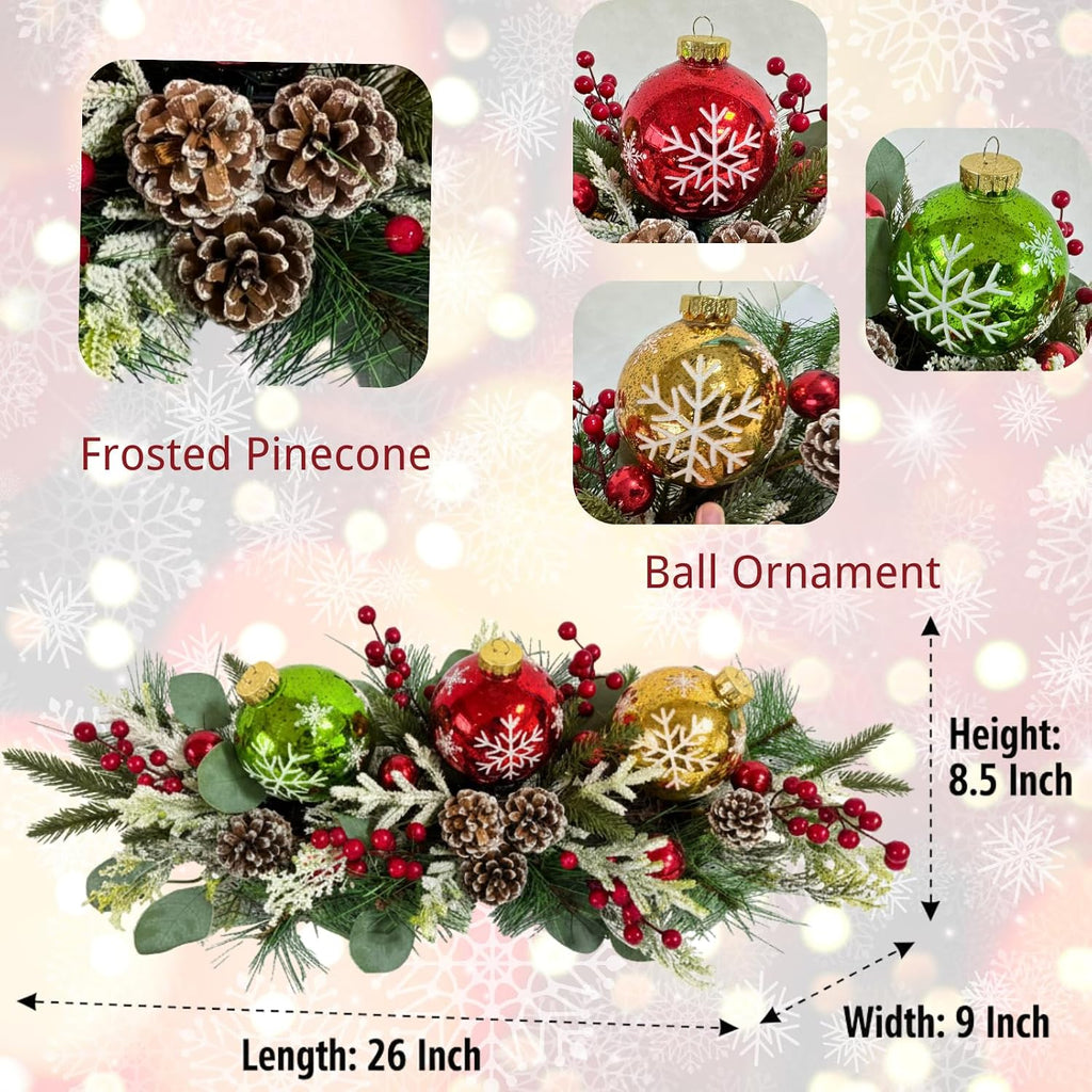 Lighted Christmas Centerpiece with 3 Snowflake Ball Ornaments