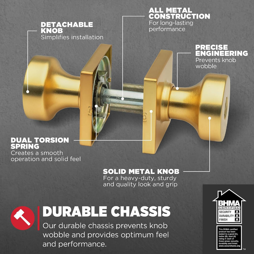 Pismo Entry Door Knob with Lock and Key, Secure Keyed Handle Exterior Doorknob, Front Entrance and Bedroom, Satin