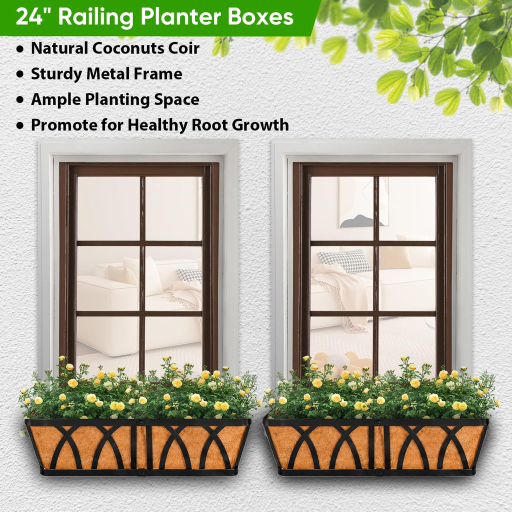 Deck Balcony Railing Planter Window Boxes - 3 Pack 24 Inch Planter Box, Balcony Planters Railing Hanging, Window